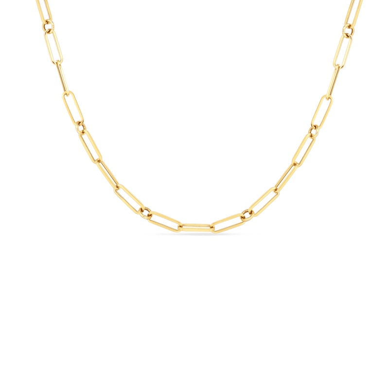 18K Yellow Designer Gold Paperclip & Round 17 Inch Chain