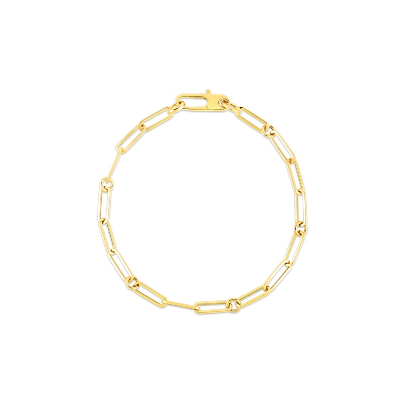18K Yellow Designer Gold Paperclip & Round Link Bracelet