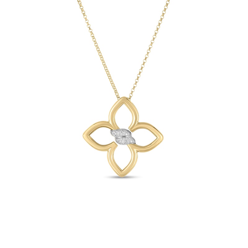 18K Yellow & White Gold Cialoma Medium Diamond Flower Necklace