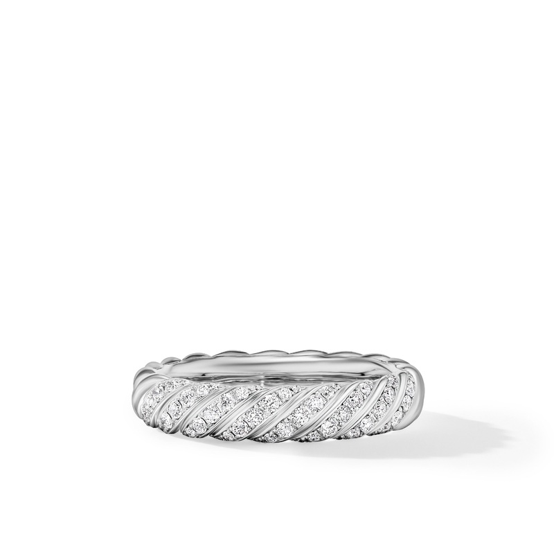 Sculpted Cable Band Ring in 18K White Gold with Diamonds
