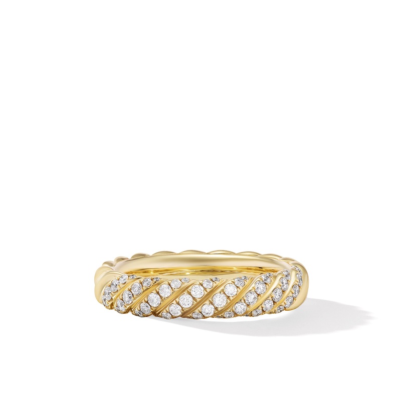 Sculpted Cable Band Ring in 18K Yellow Gold with Diamonds