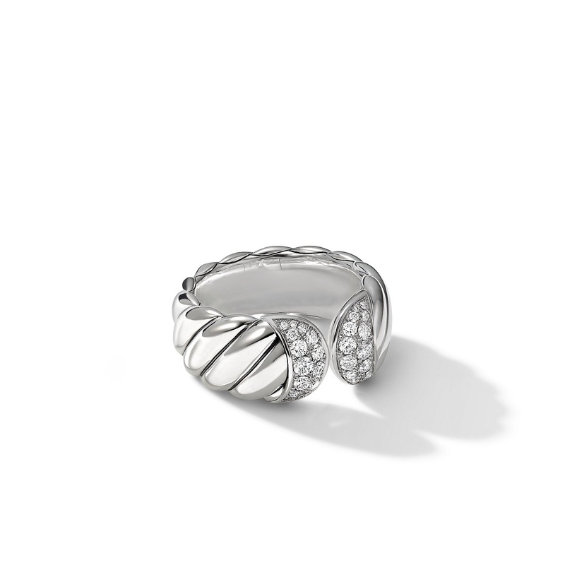 Sculpted Cable Ring with Pave Diamonds