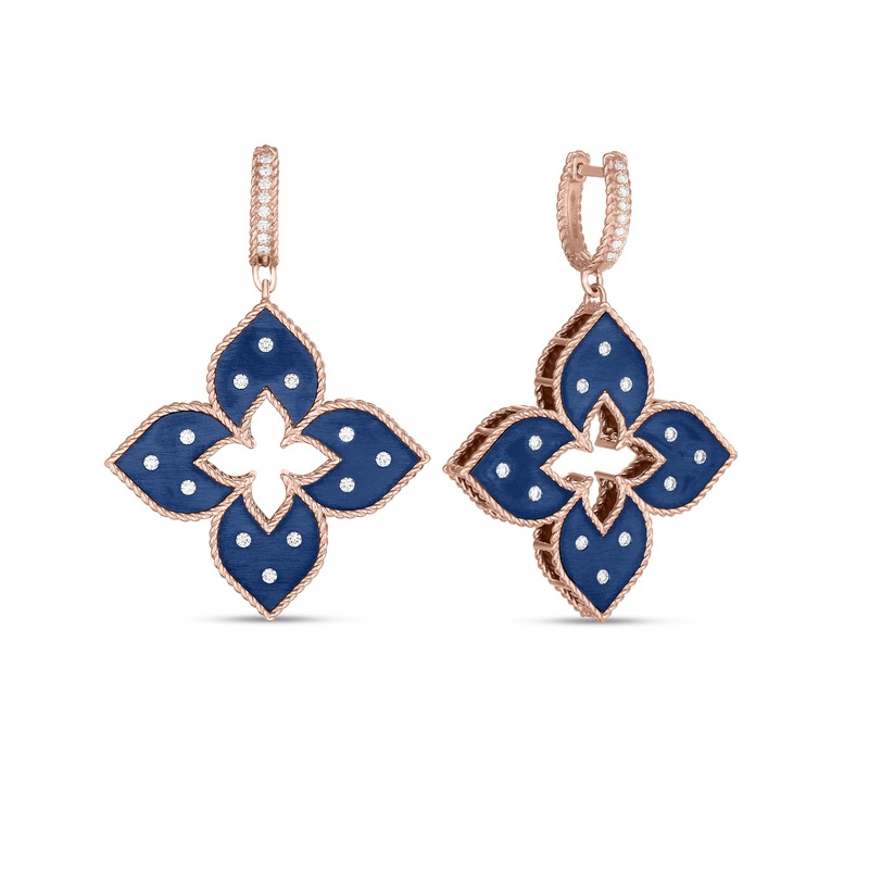 18K Rose Gold Venetian Princess Diamond Blue Titanium Large Drop Earrings