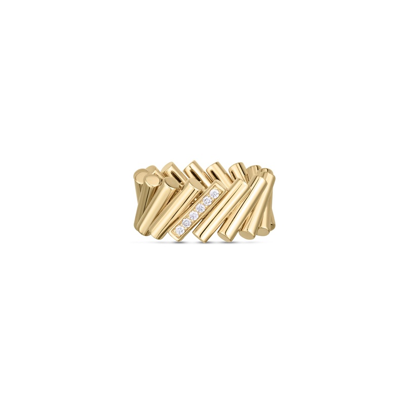 18K Yellow Gold Domino Diamond Accent Ring