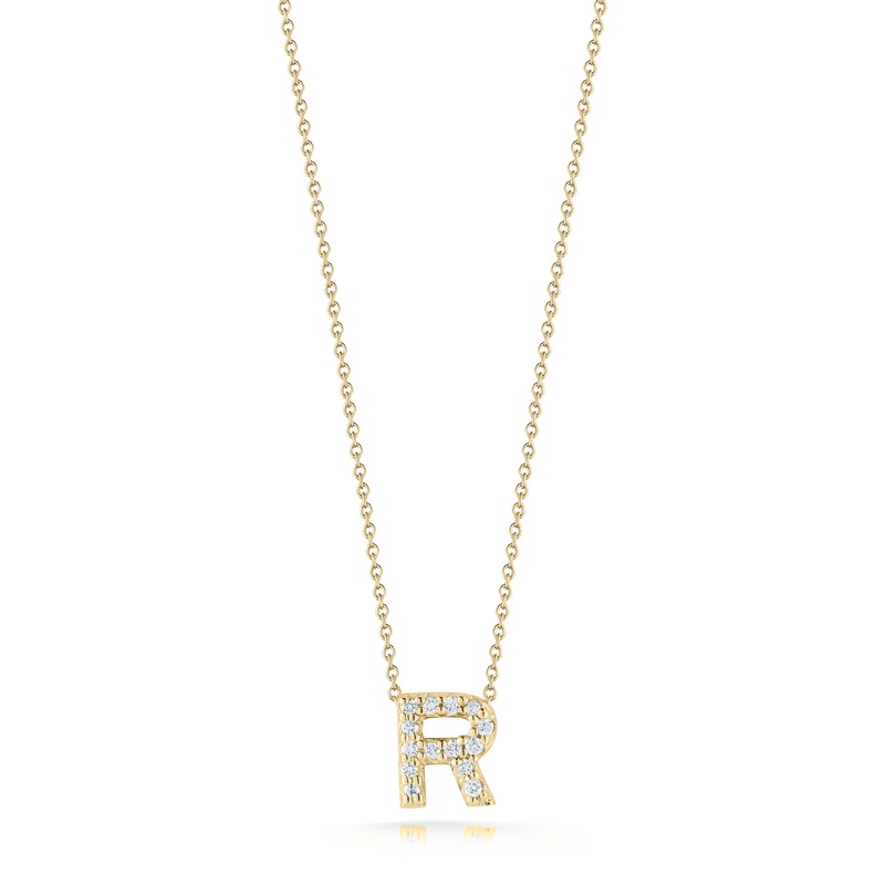 18K Yellow Gold Tiny Treasures Diamond Love Letter R Necklace