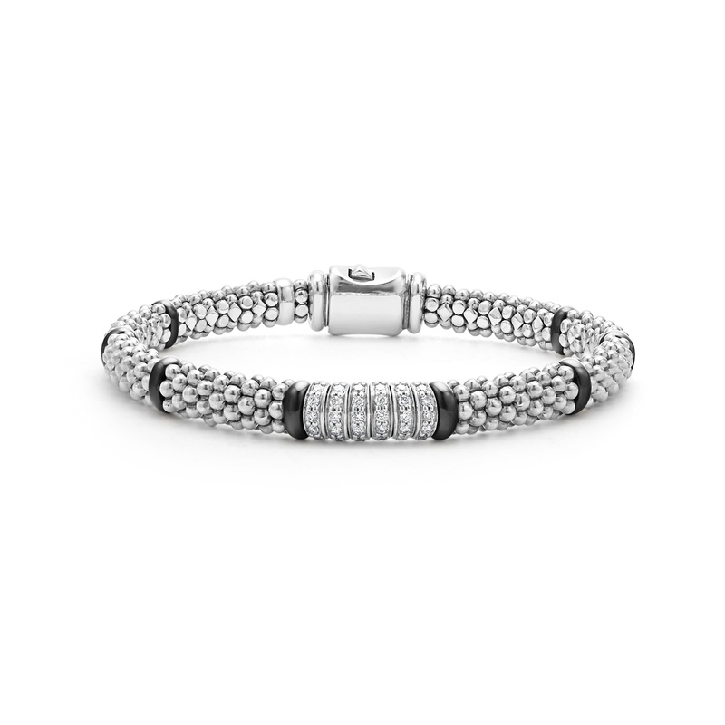 Black Caviar Six Station Diamond Caviar Bracelet | 6mm