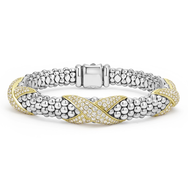 Embrace Three Station Diamond X Caviar Bracelet | 9mm