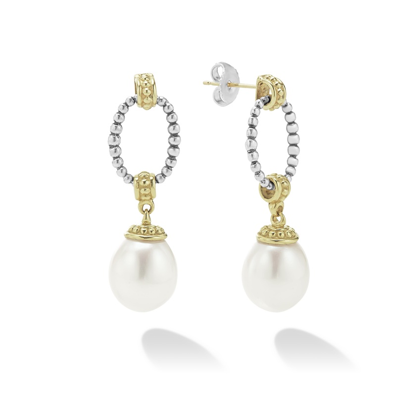 Luna Two-Tone Oval Drop Pearl Earrings