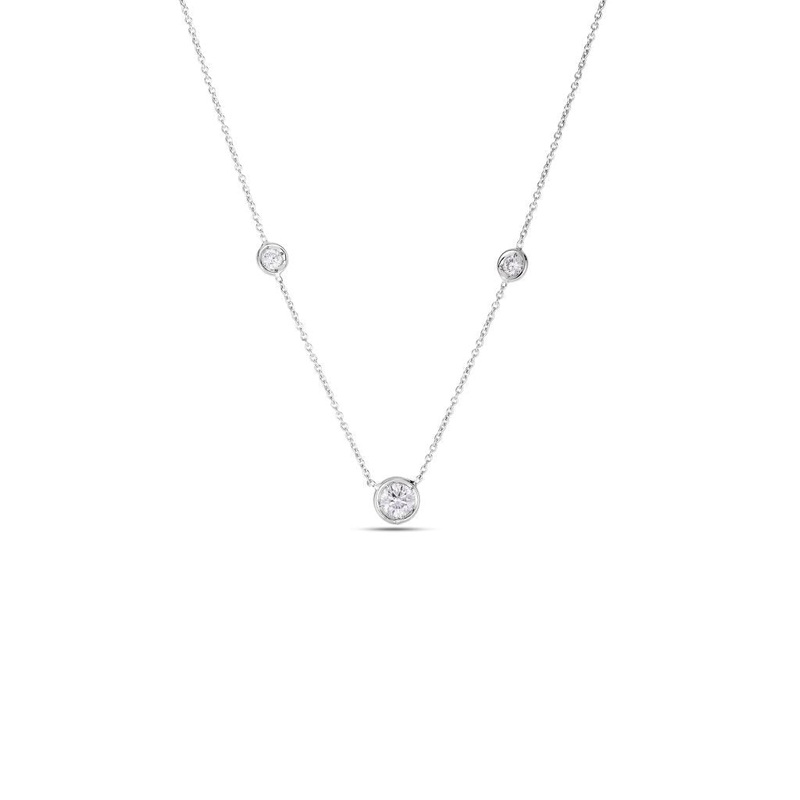 18K White Gold Diamonds By The Inch Mixed Size 3 Station Necklace