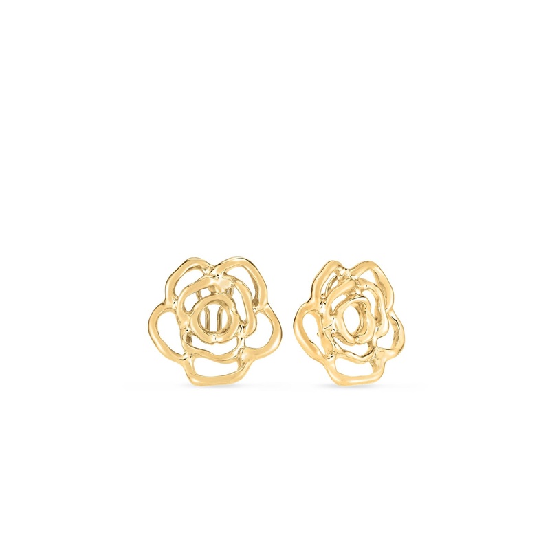 18K Yellow Designer Gold Large Melted Rose Earrings