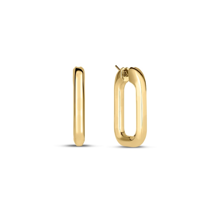 18K Yellow Designer Gold Medium Square Hoop Earrings