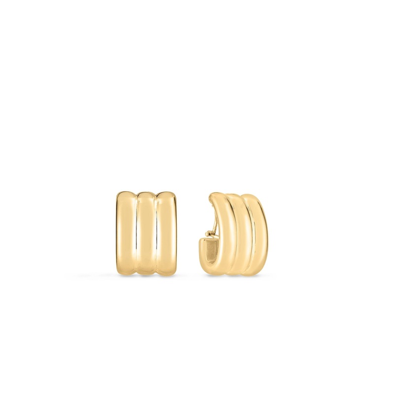 18K Yellow Designer Gold Wide Ridged Earrings