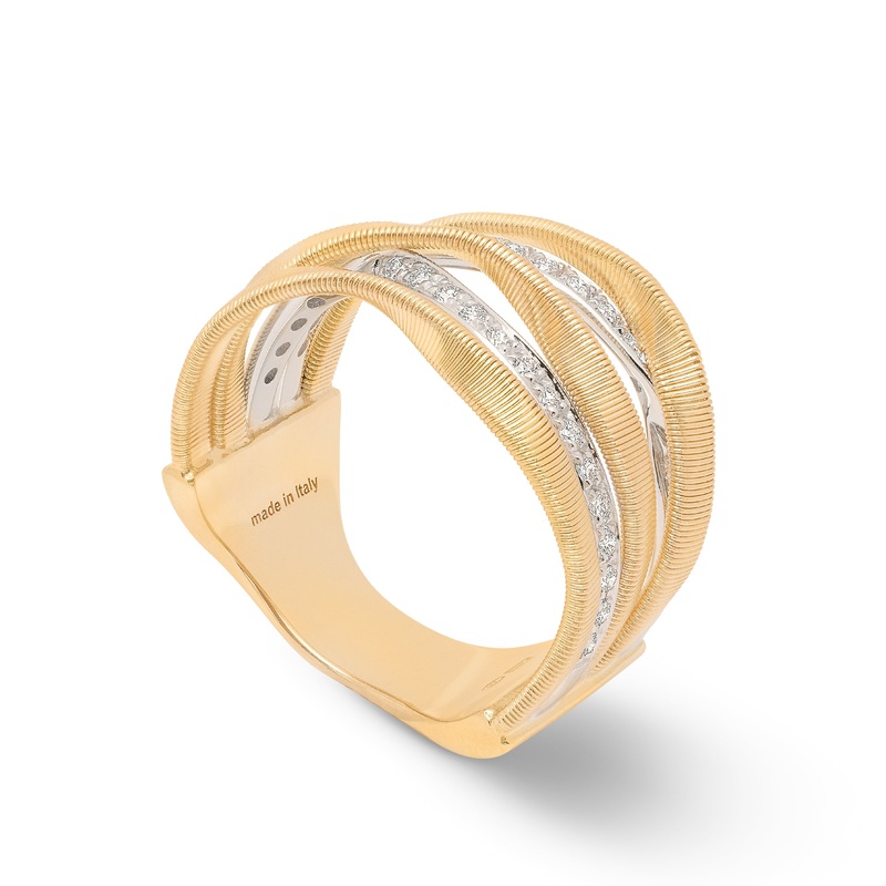 18K Yellow Gold 5-Band Coil Ring With Diamonds
