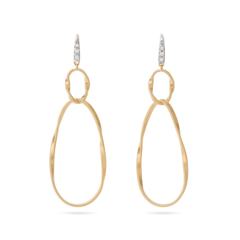 18K Yellow Gold and Diamond Double Drop Earrings