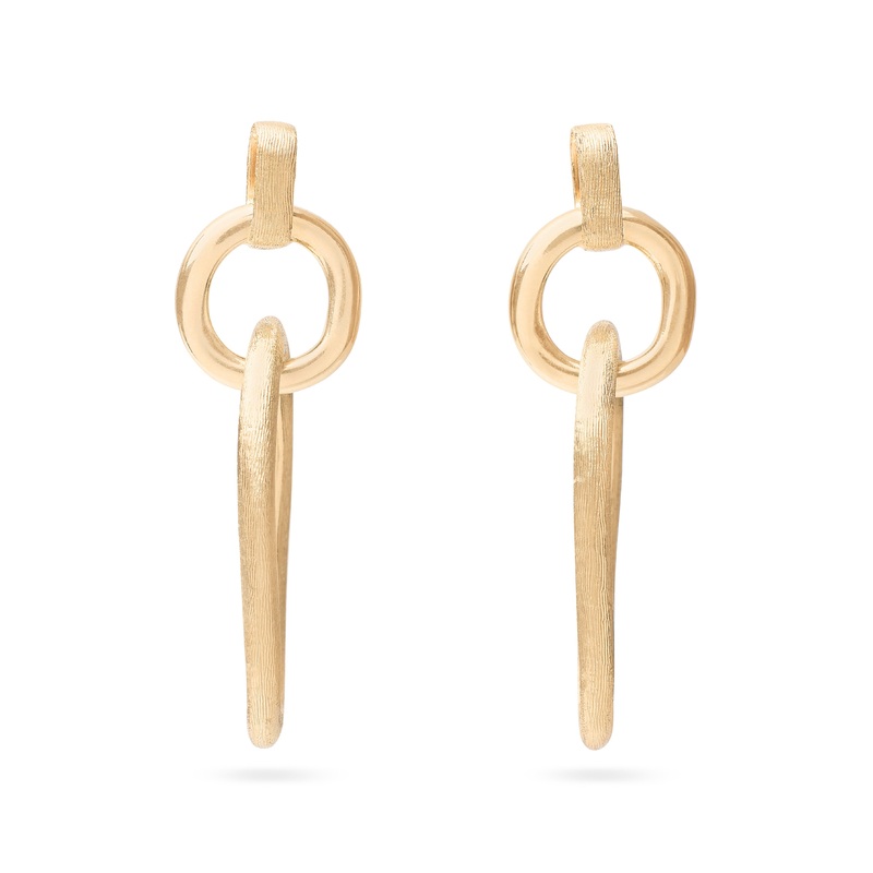18K Yellow Gold Polished & Engraved Link Drop Earrings