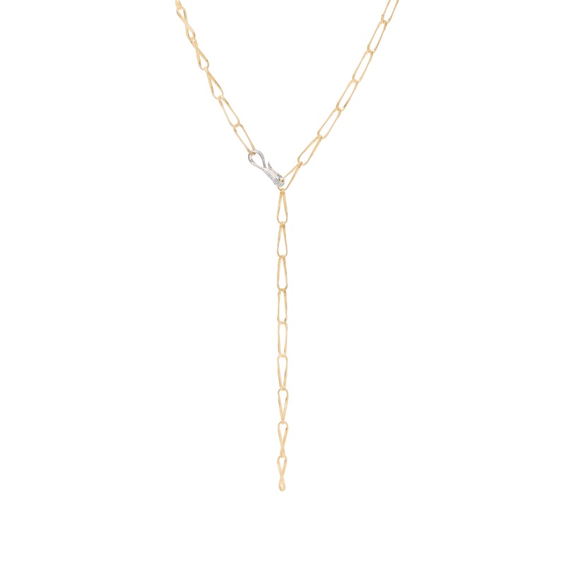 18K Yellow Gold Twisted Coil Link Lariat With Diamond Clasp