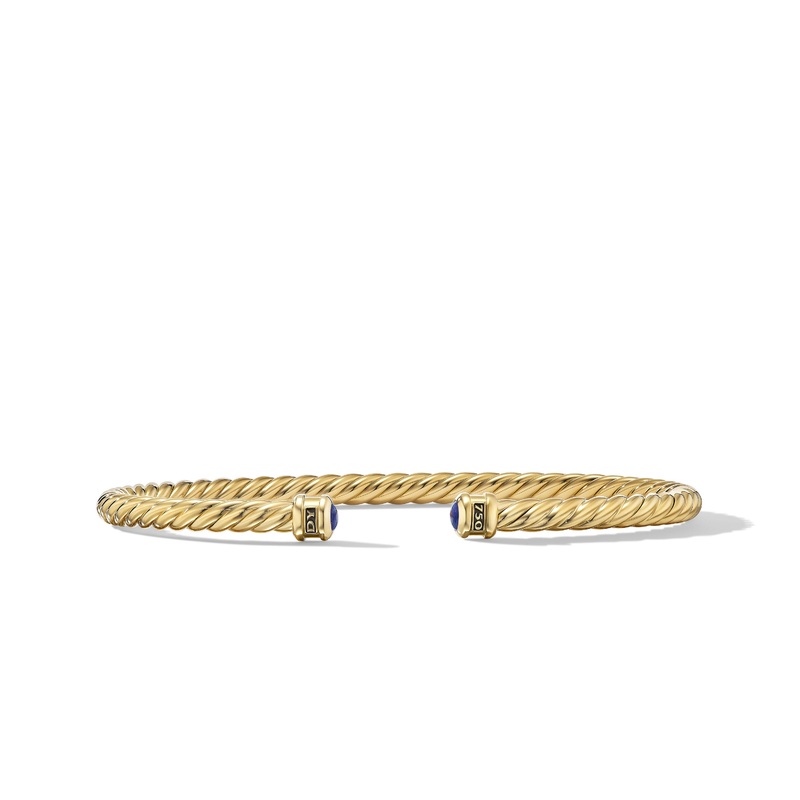 Cable Cuff Bracelet in 18K Yellow Gold with Lapis, 4mm