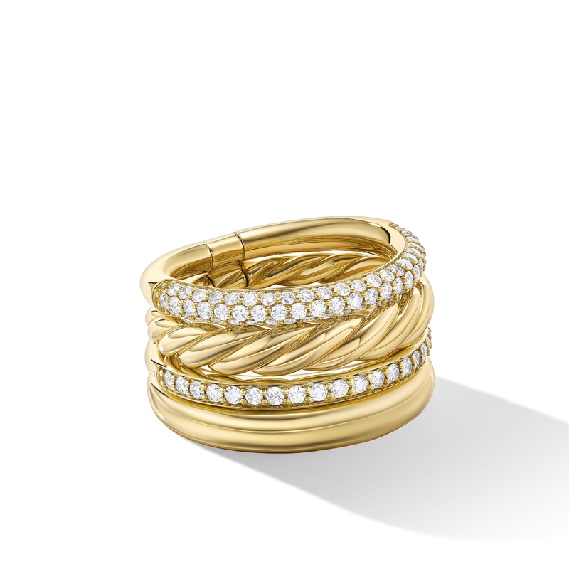DY Mercer Multi Row Ring in 18K Yellow Gold with Diamonds, 14mm