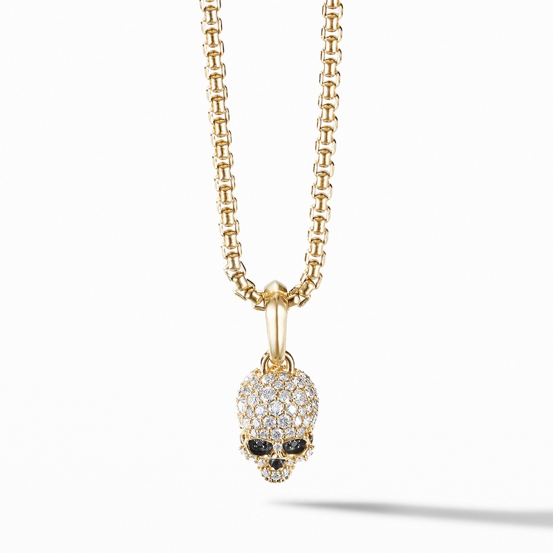 Memento Mori Skull in Full Pave Diamonds, Black Diamonds and 18K Yellow Gold