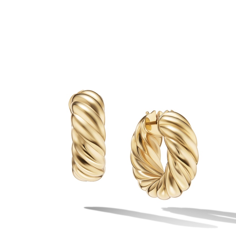 Sculpted Cable Hoop Earrings in 18K Yellow Gold, 25mm
