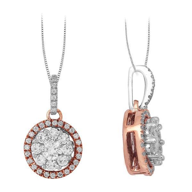0.50 CTW Cluster Diamond Circle Halo Pendant on Chain
