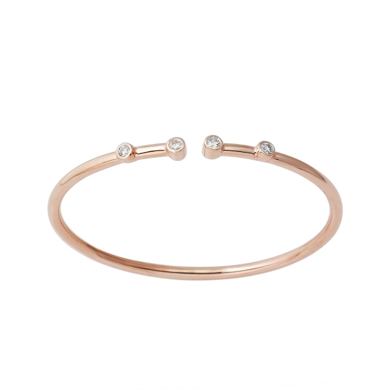 14K Rose Gold Flexible Diamond Bangle Bracelet 4 Stone