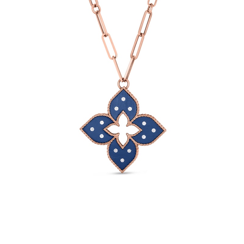 18K Rose Gold Venetian Princess Diamond Blue Titanium Medium Pendant