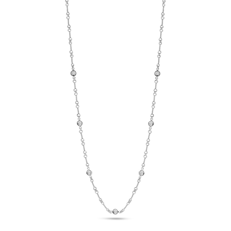 18K White Gold Dogbone 7 Station Necklace With Diamonds