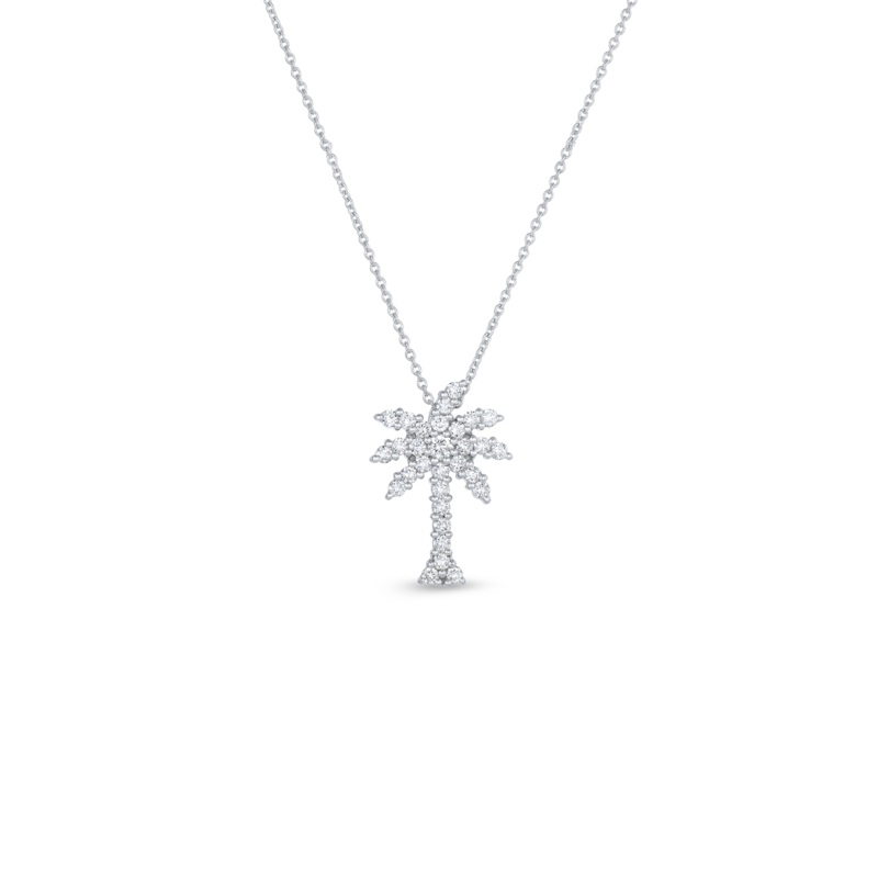 18K White Gold Large Palm Tree Pendant With Diamonds