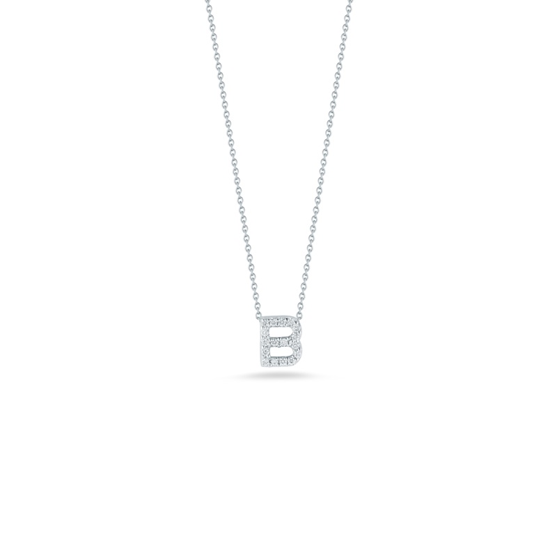 18K White Gold Love Letter B Pendant With Diamonds