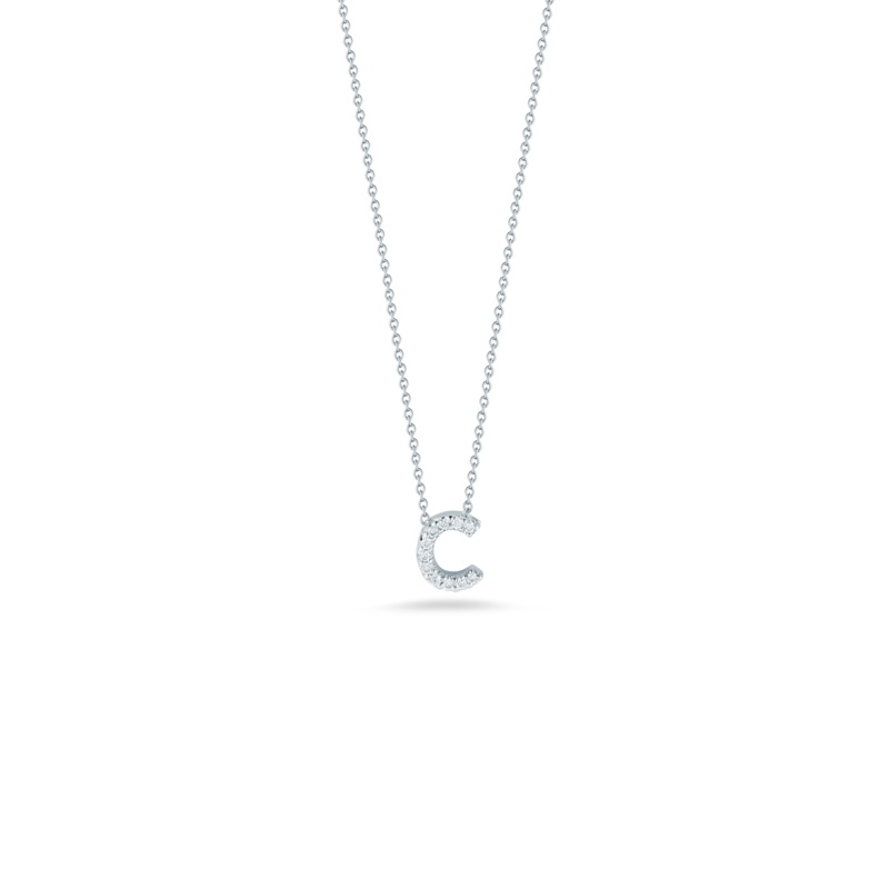 18K White Gold Love Letter C Pendant With Diamonds