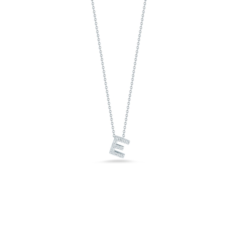 18K White Gold Love Letter E Pendant With Diamonds