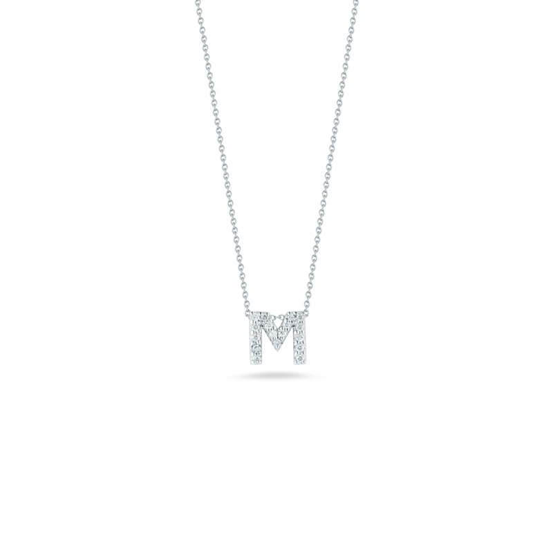 18K White Gold Love Letter M Pendant With Diamonds