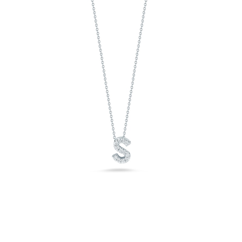 18K White Gold Love Letter S Pendant With Diamonds