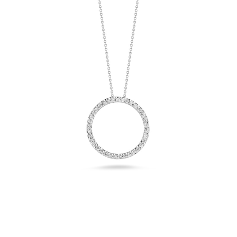 18K White Gold Small Circle Pendant With Diamonds
