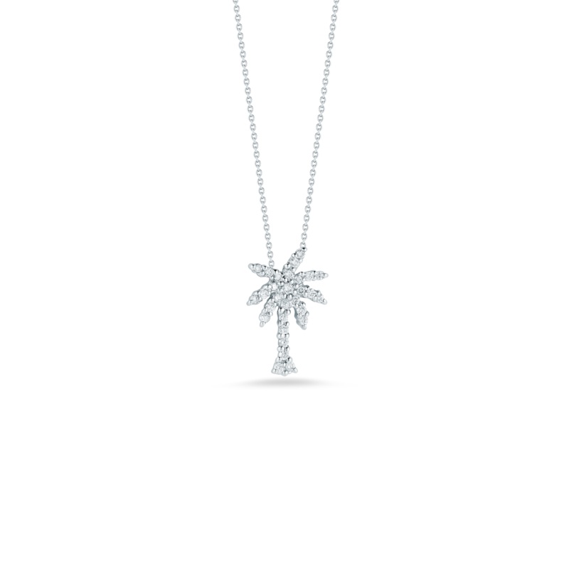 18K White Gold Small Palm Tree Pendant With Diamonds