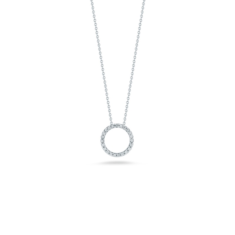 18K White Gold X-Small Circle Pendant With Diamonds