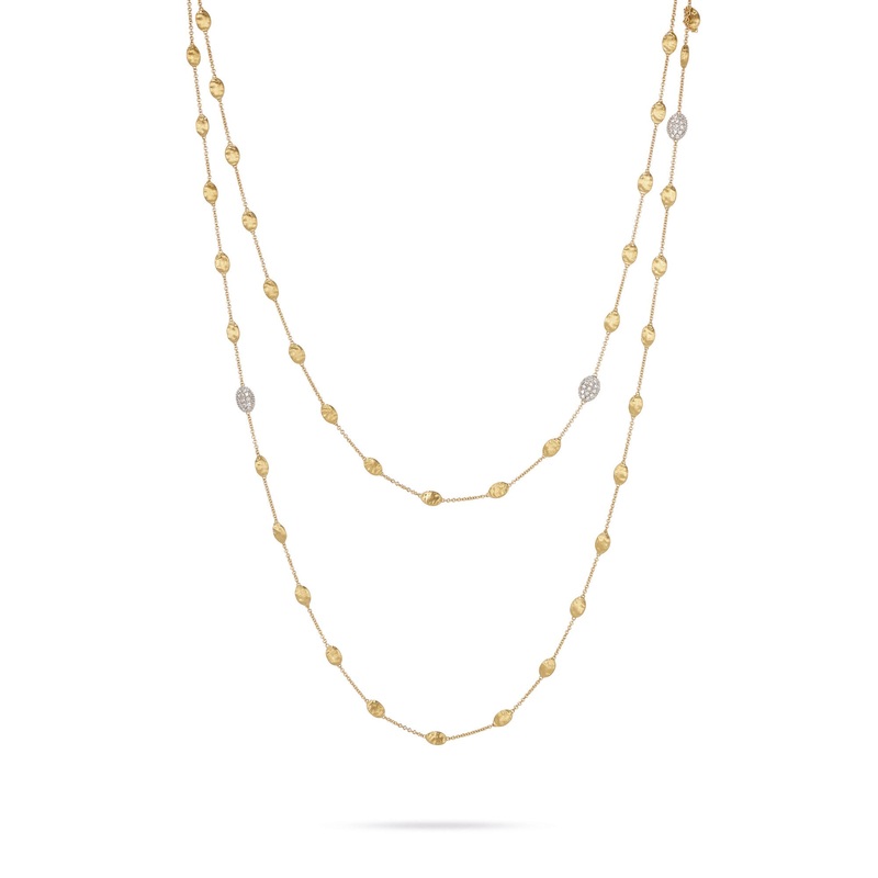 18K Yellow Gold & Diamond Pave Small Bead Long Necklace