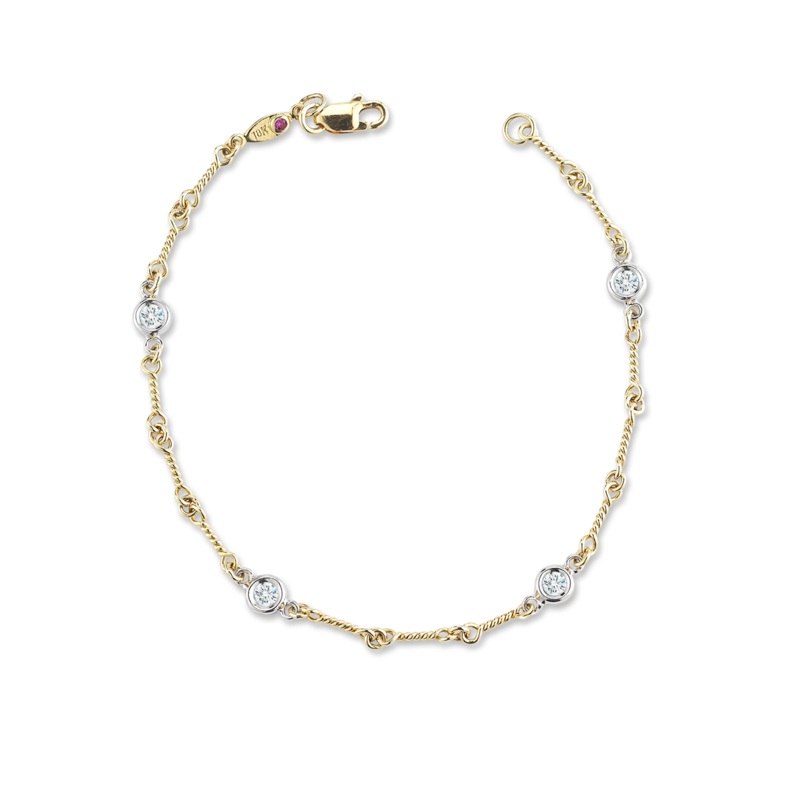 18K Yellow Gold Dogbone Station Bracelet With Diamonds
