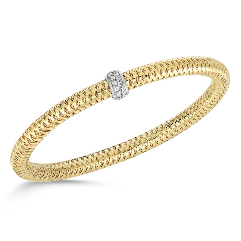18K Yellow Gold Flexible Bangle With Diamonds