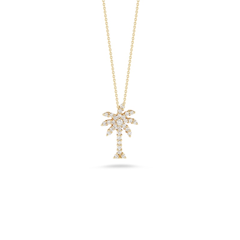 18K Yellow Gold Large Palm Tree Pendant With Diamonds