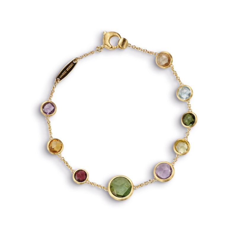18K Yellow Gold Single Strand Mixed Gemstones Bracelet