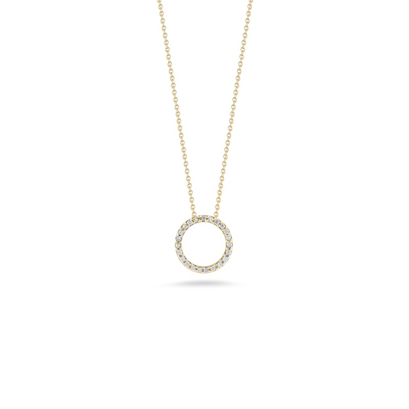 18K Yellow Gold X-Small Circle Pendant With Diamonds