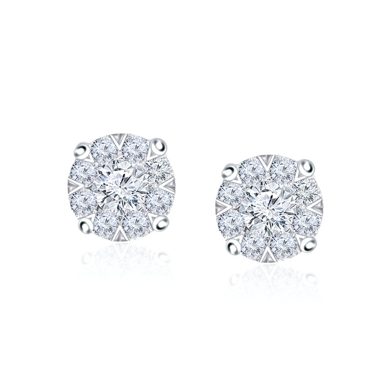 Diamond Cluster Stud Earrings 14k White Gold (1.00 ct. tw.)