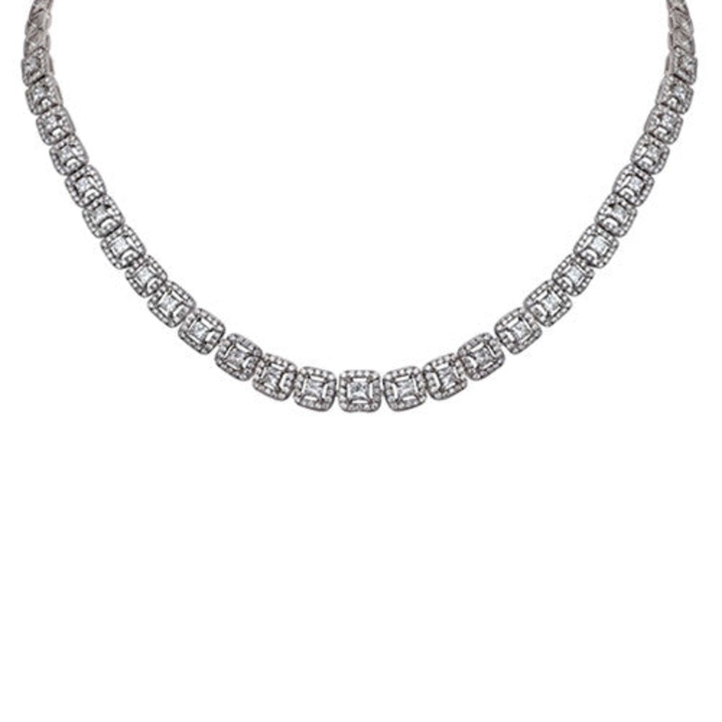 Princess Cut Diamond Necklace 18k White Gold (6.16 ct. tw.)