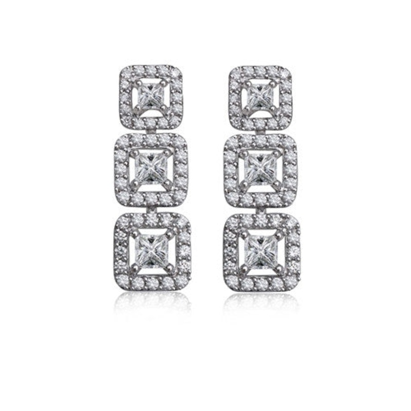 Three Stone Drop Earrings 18k White Gold (1.50 ct. tw.)