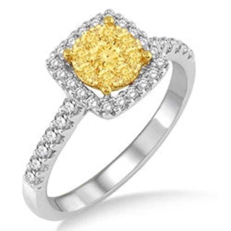 Yellow and White Diamond Cluster Ring (0.75 ct. tw.)
