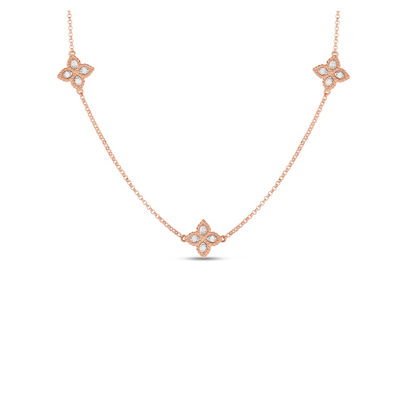 18K Rose Gold Black & White Diamond Reversible Flower Necklace