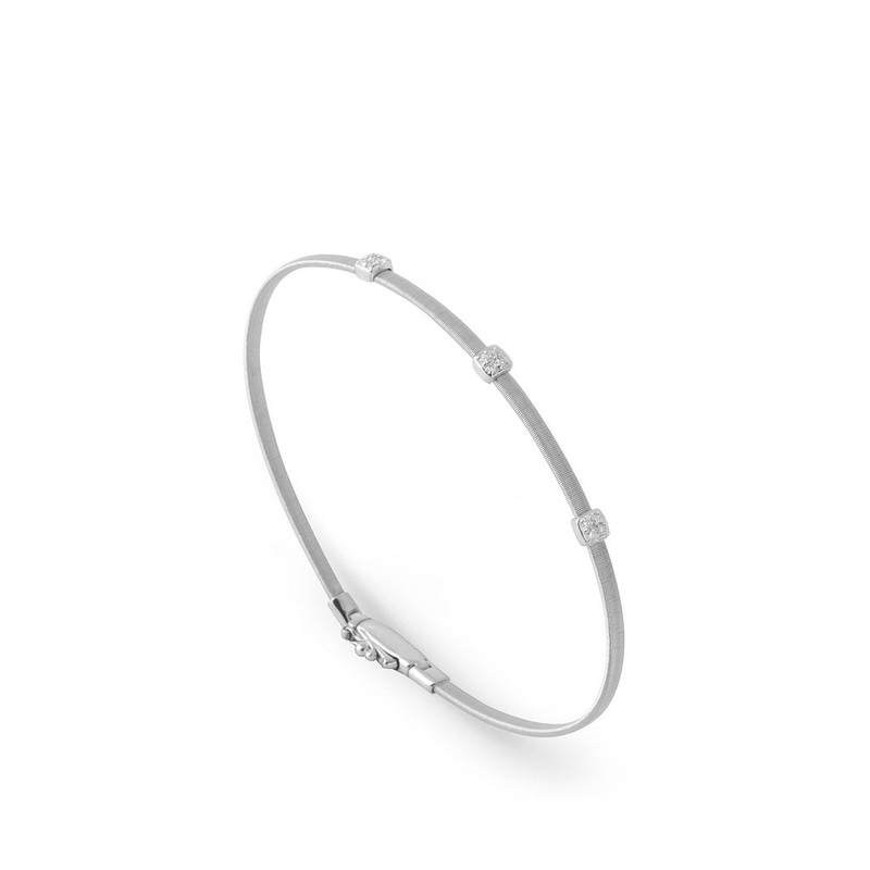 18K Small Three Station Diamond Bracelet in White Gold