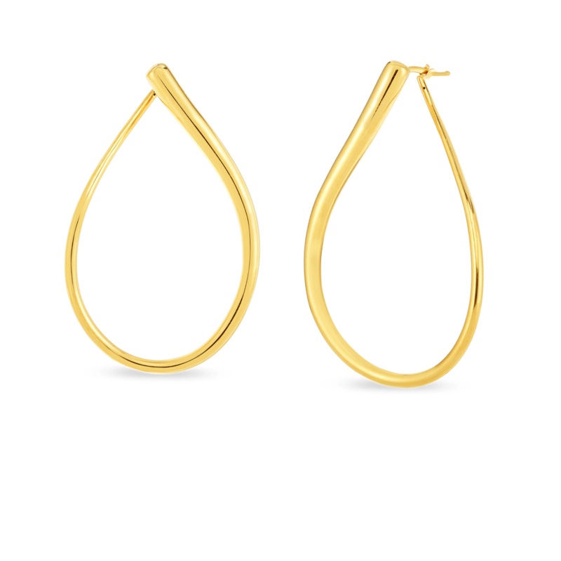 18K Yellow Designer Gold Large Open Teardrop Hoop Earrings